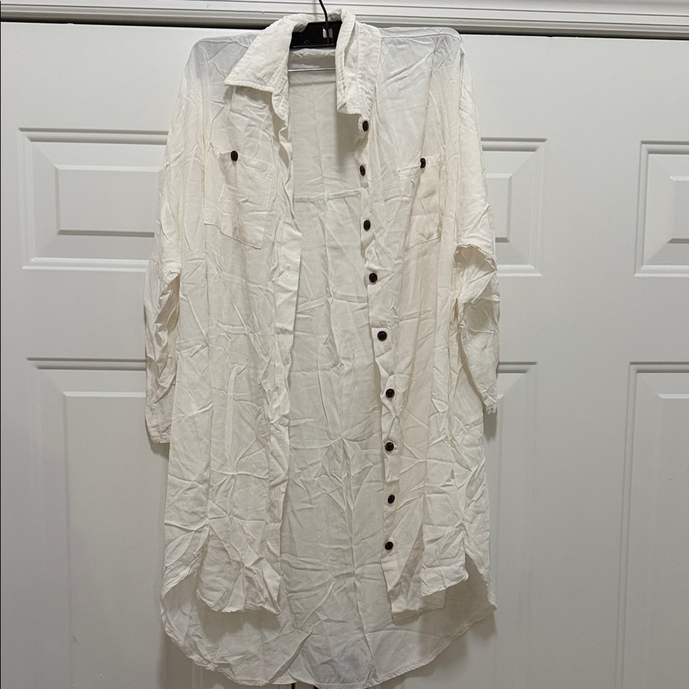 Cream colored short sleeve swim coverup